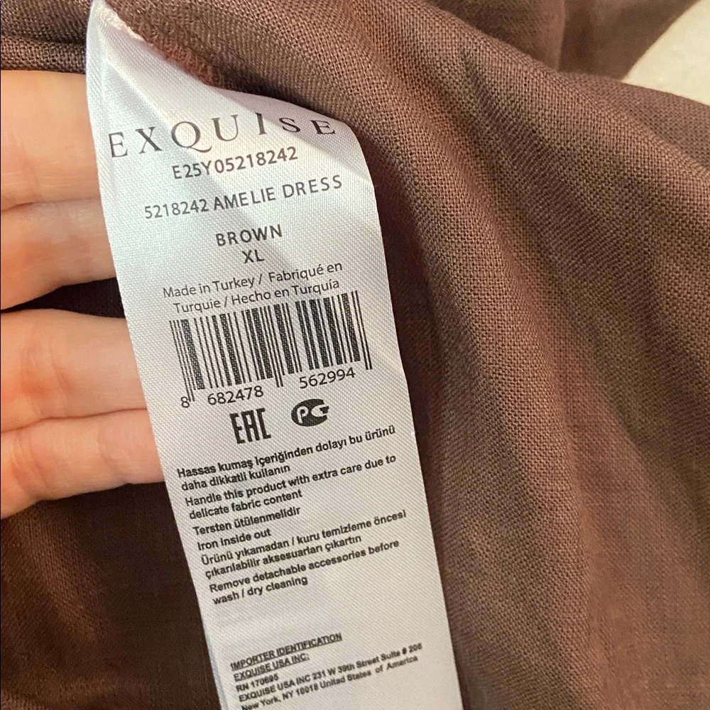 Anthropologie Exquise Amelie Brown Linen Pleated Mini Shirt Dress XL - Picture 7 of 8